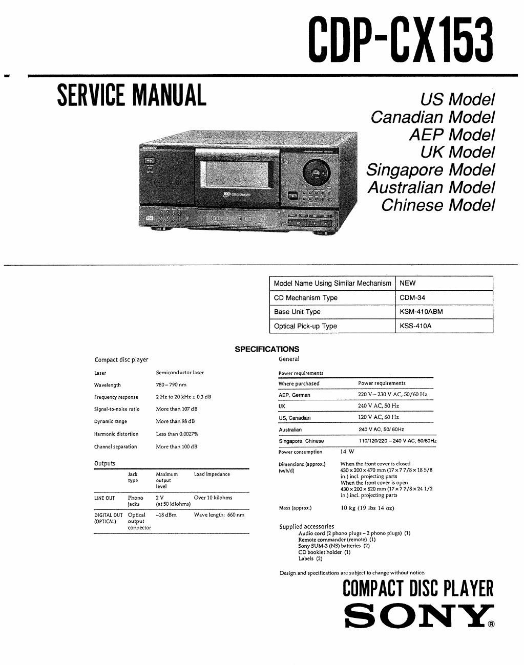 sony cdp cx 153 service manual
