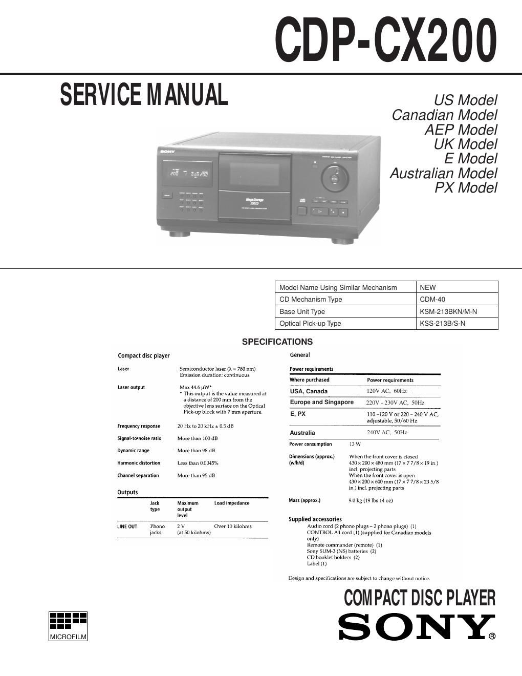 sony cdp cx 200 service manual