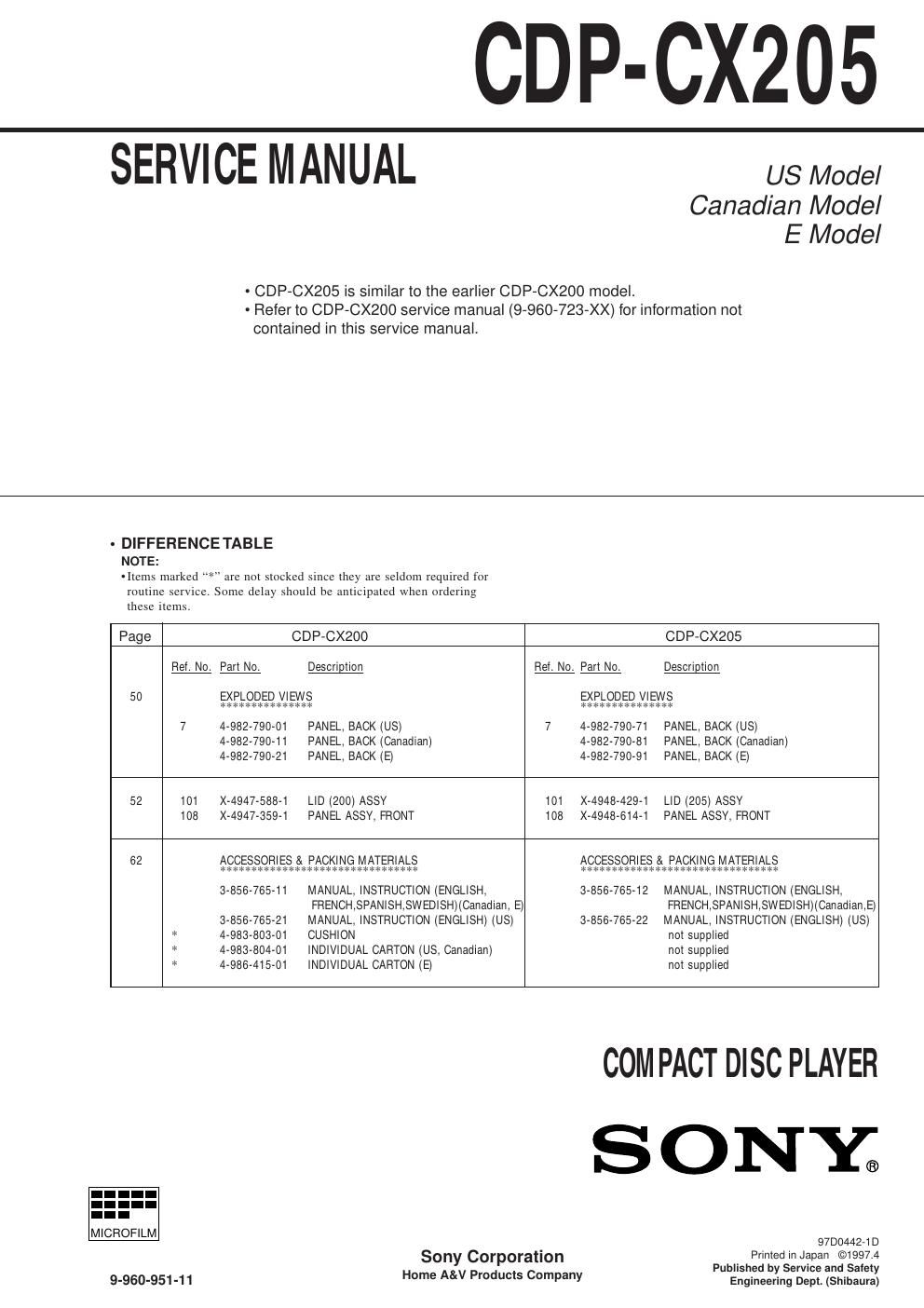 sony cdp cx 205 service manual