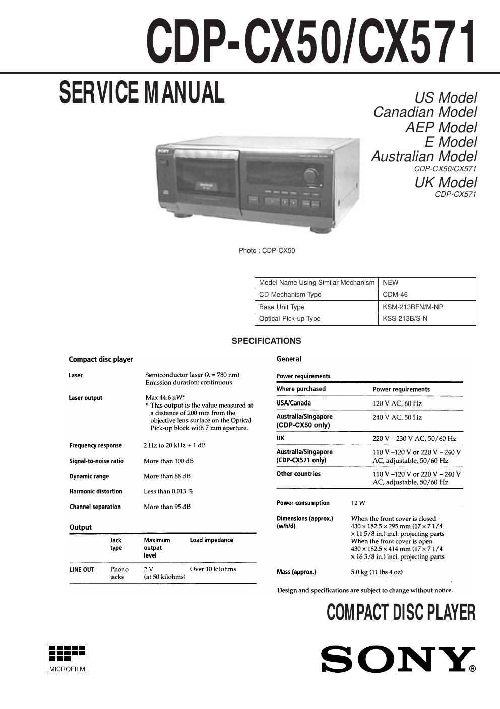 sony cdp cx 50 service manual