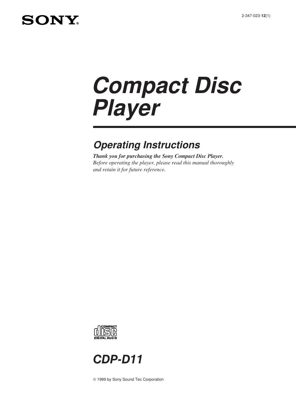 sony cdp d 11 owners manual