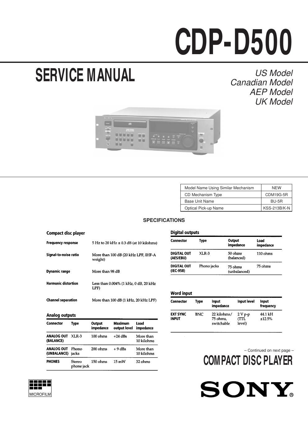 sony cdp d 500 service manual