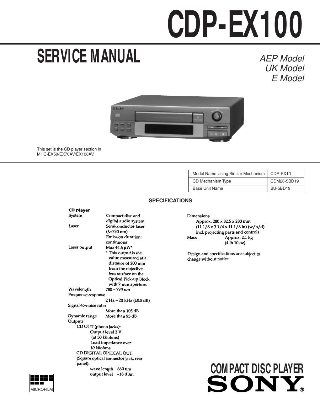 sony cdp ex 100 service manual