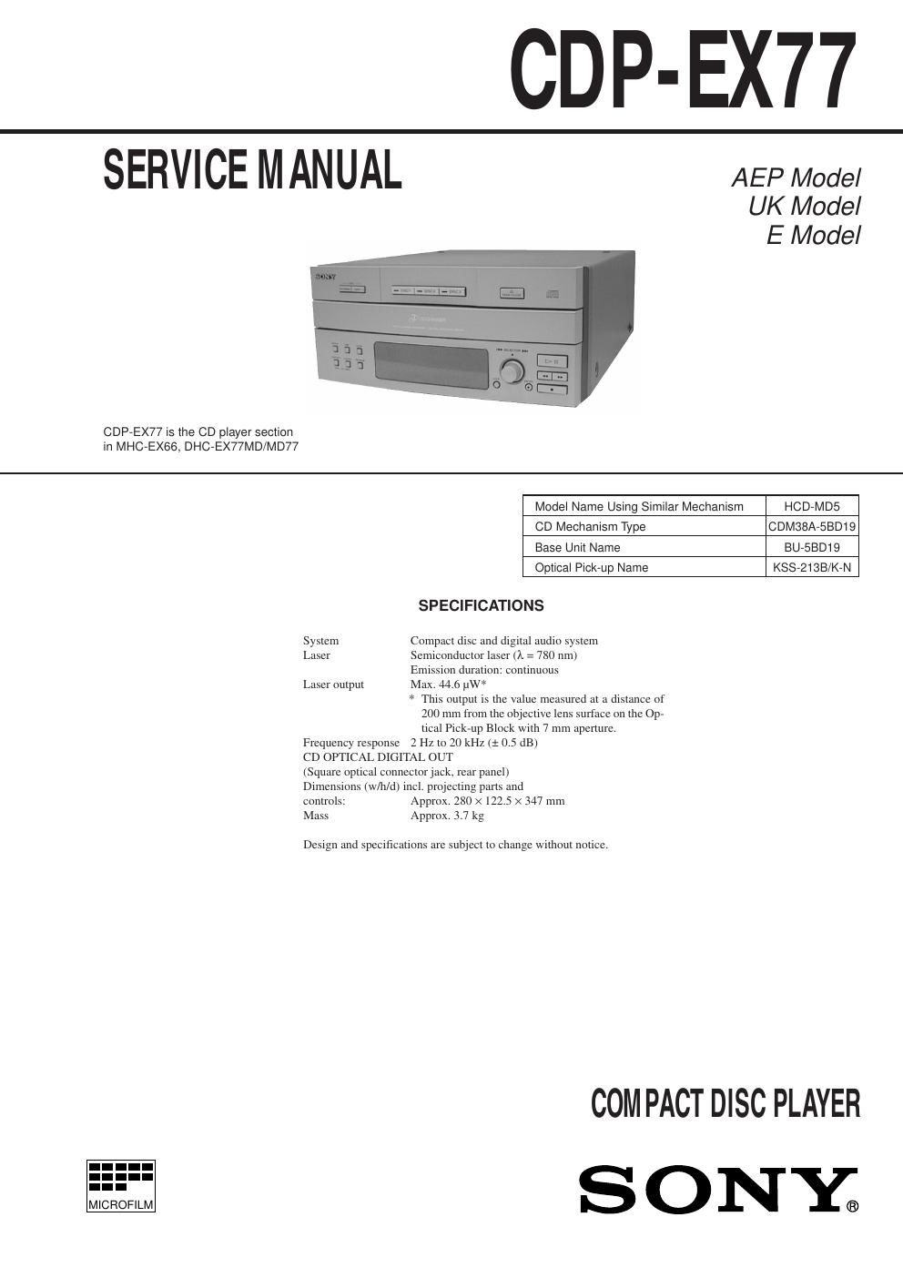 sony cdp ex 77 service manual