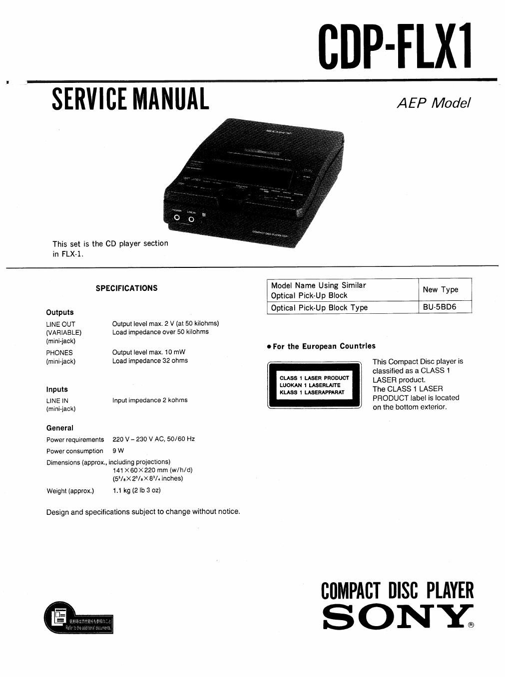 sony cdp flx 1 service manual