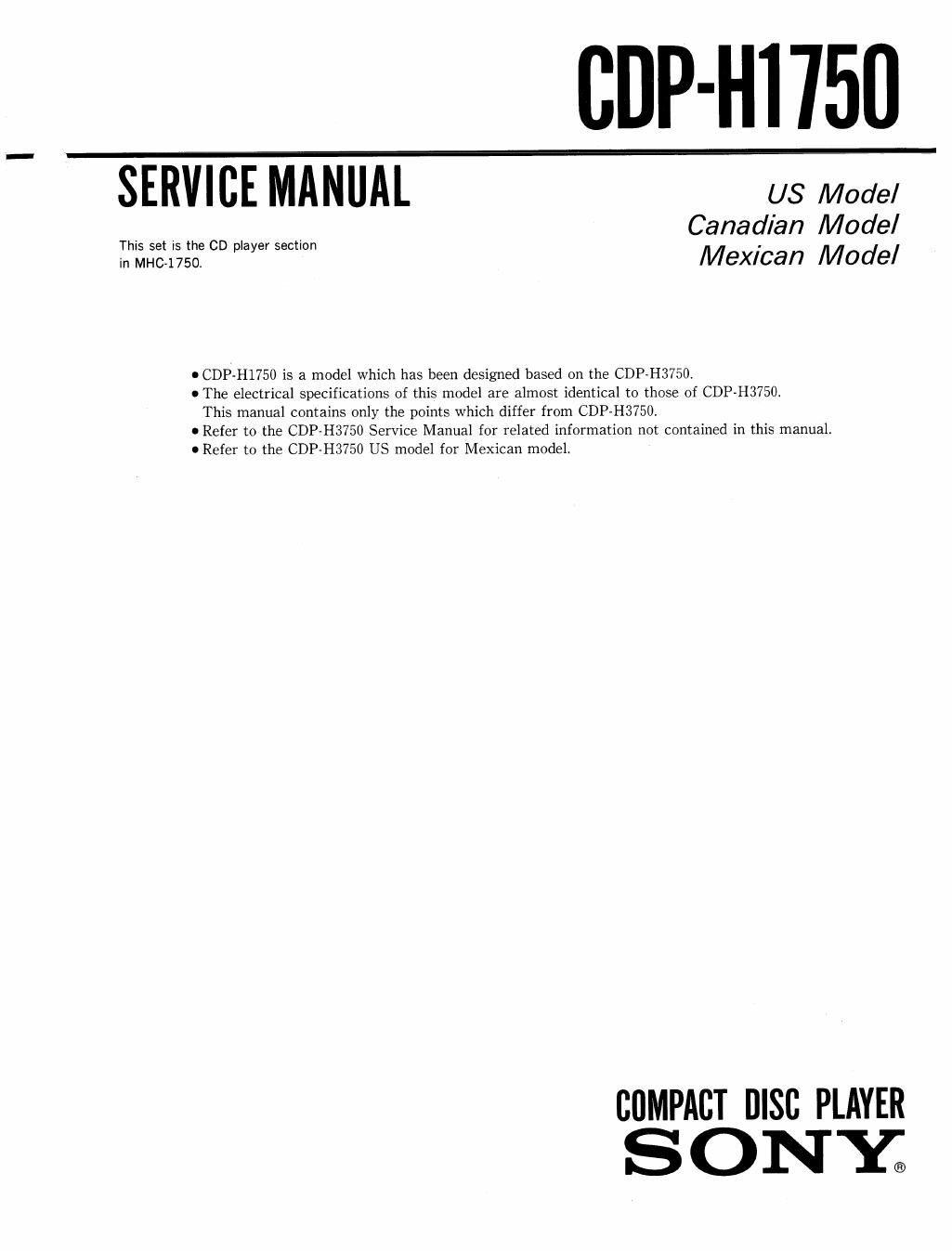 sony cdp h 1750 service manual