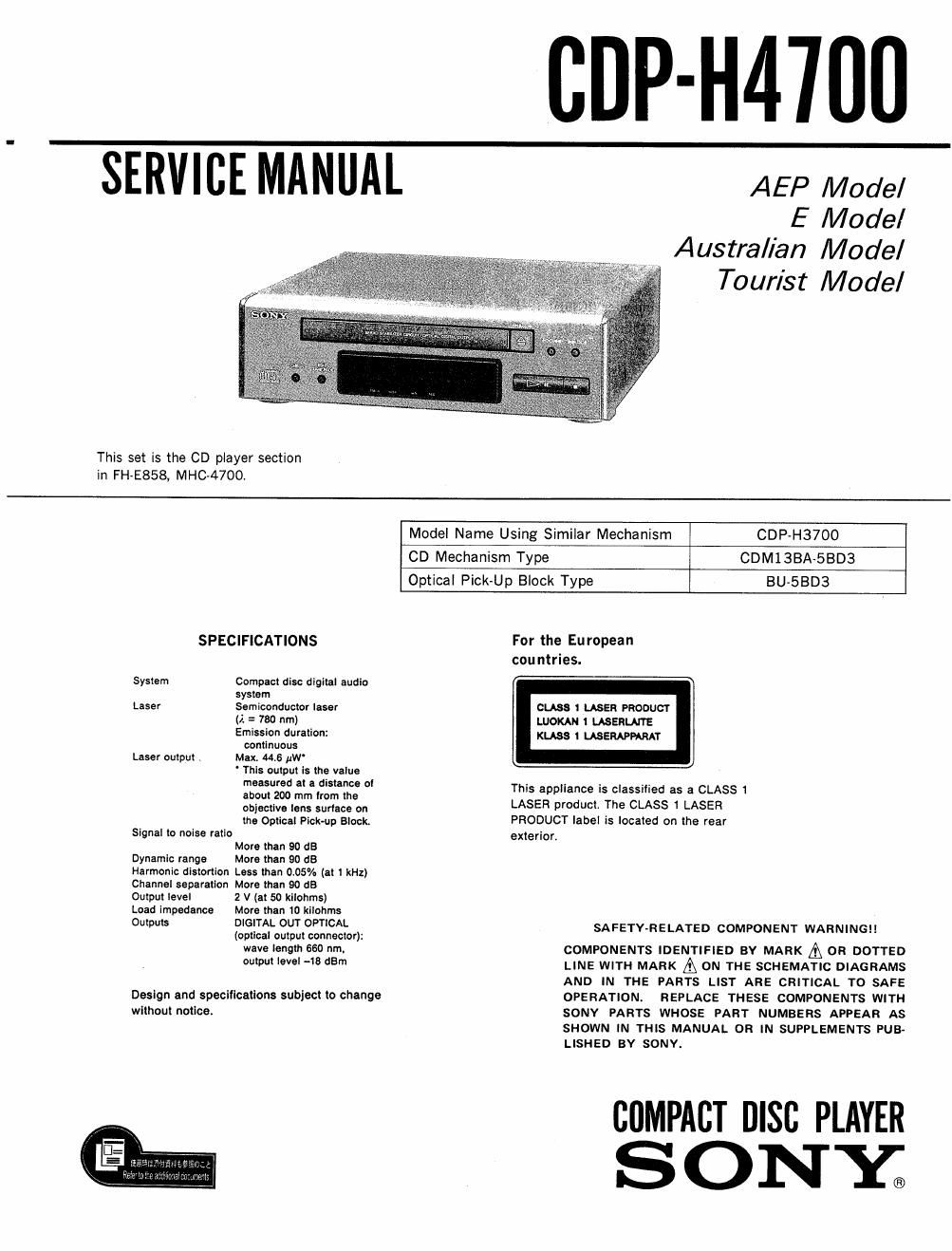 sony cdp h 4700 service manual