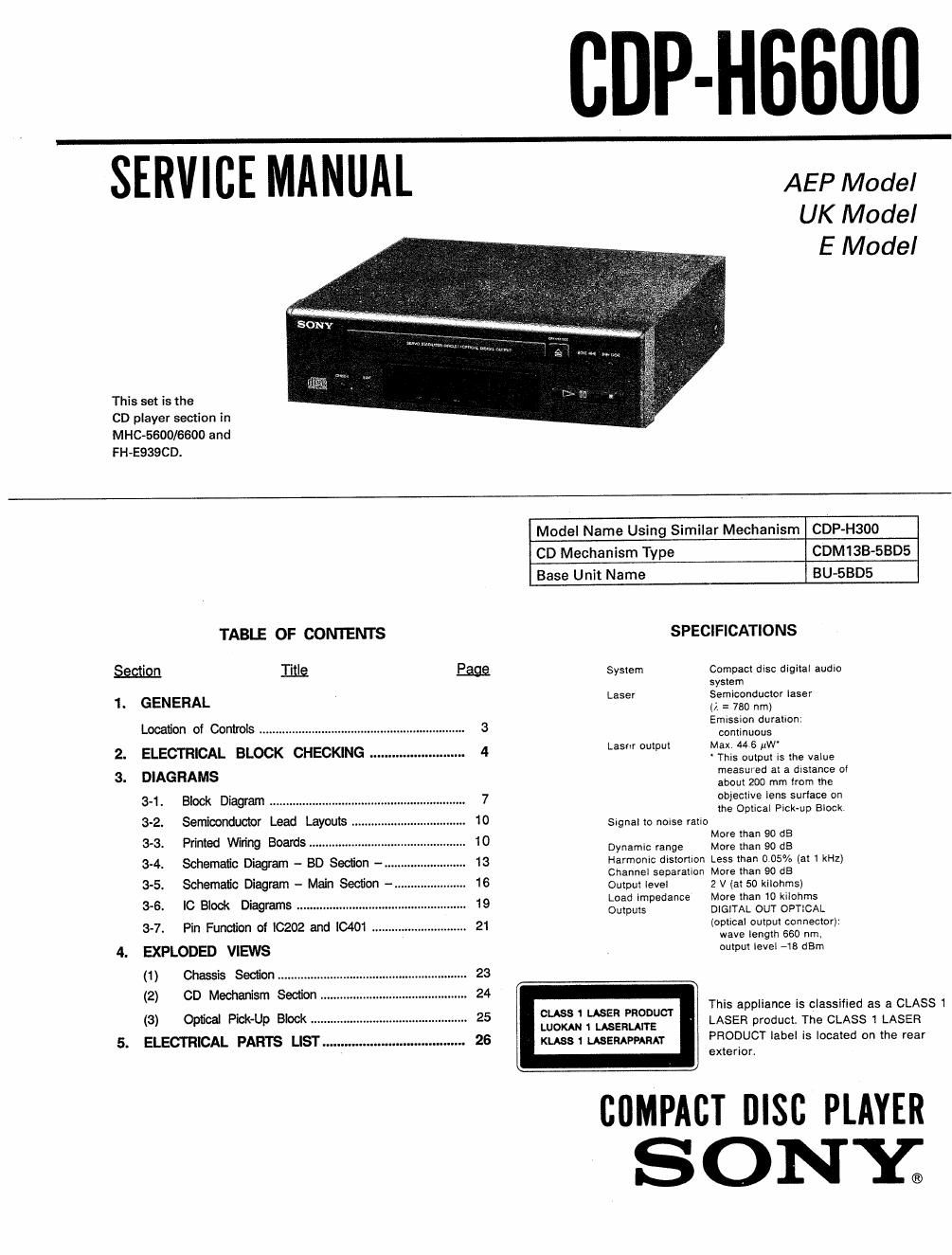 sony cdp h 6600 service manual