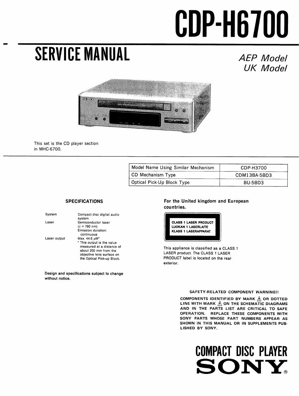 sony cdp h 6700 service manual