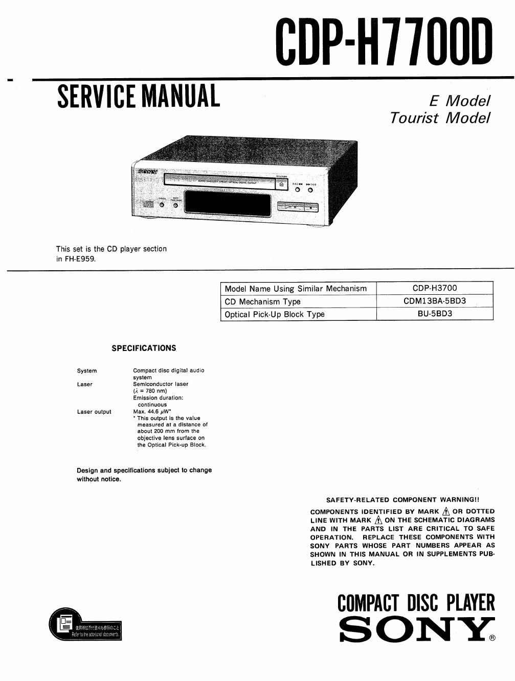 sony cdp h 7700 d service manual