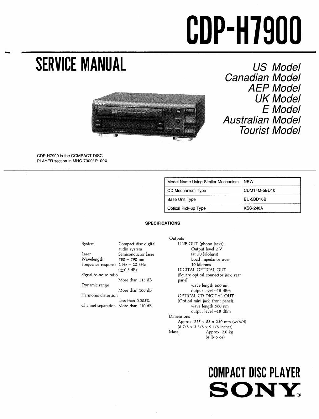 sony cdp h 7900 service manual