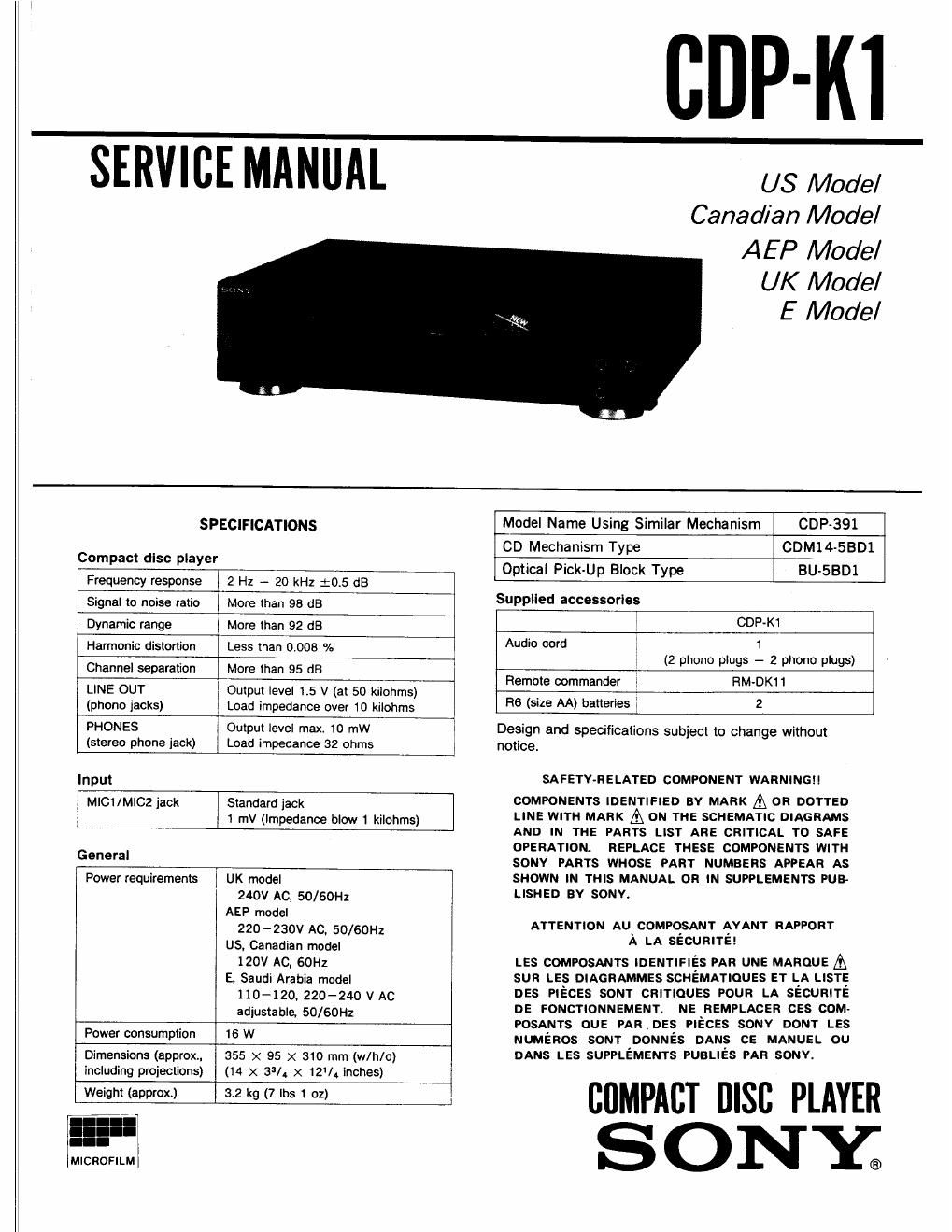 sony cdp k 1 service manual