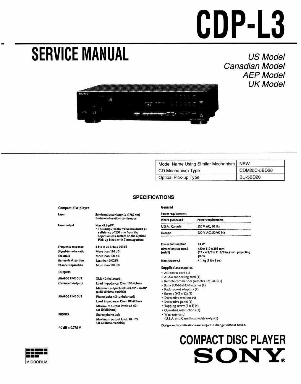 sony cdp l 3 service manual