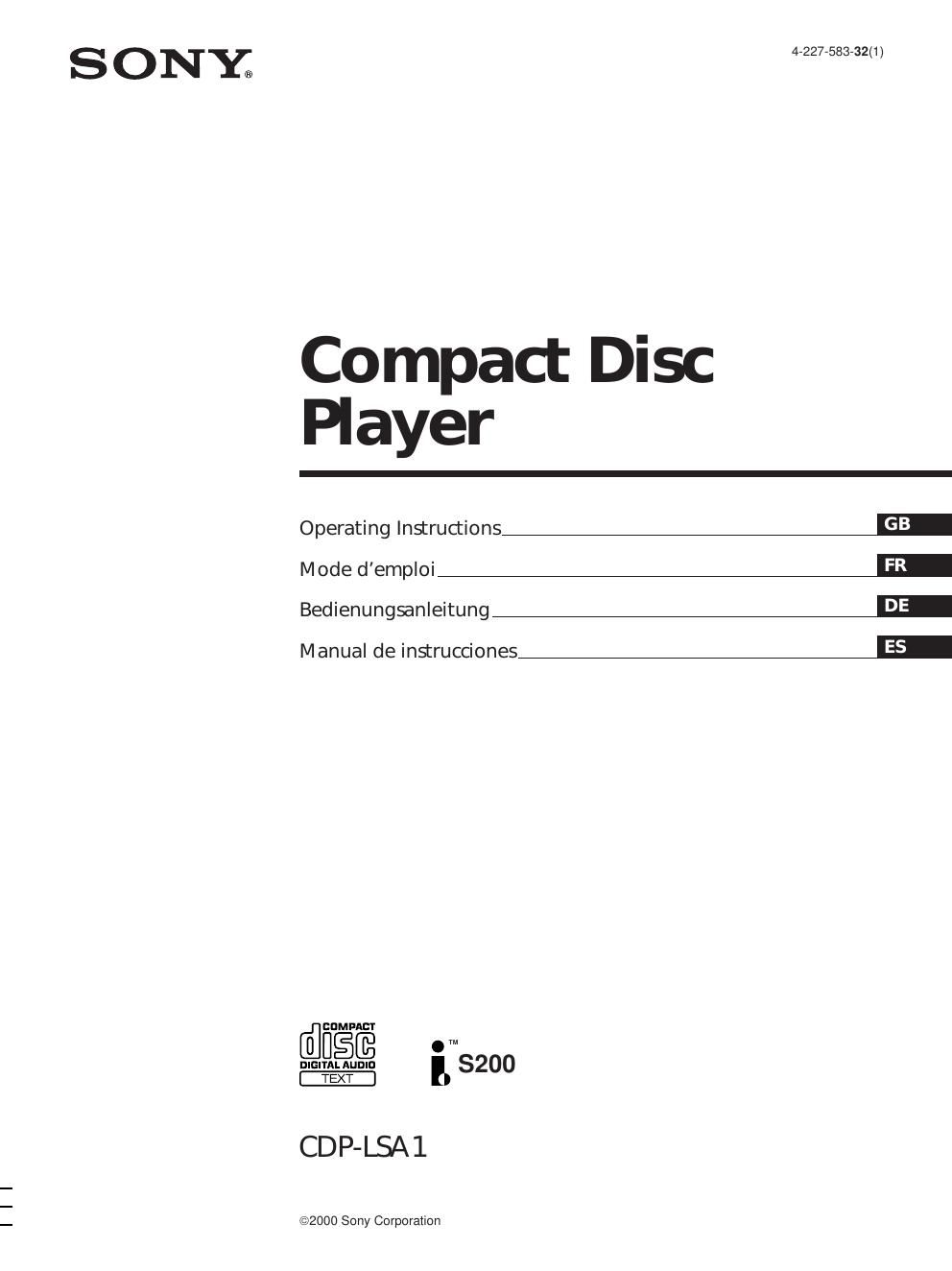 sony cdp lsa 1 owners manual