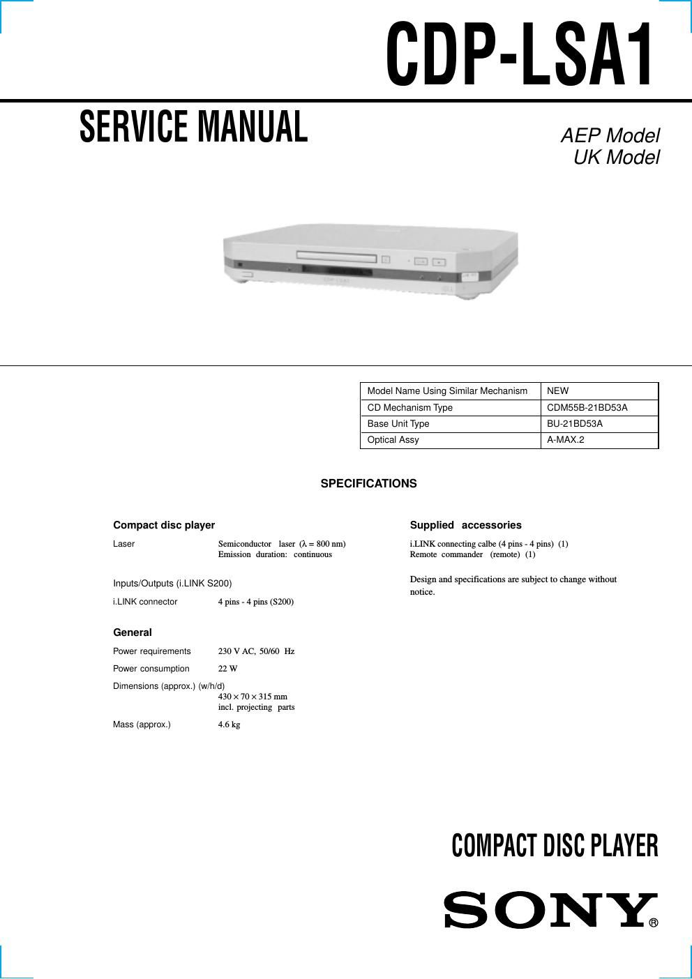 sony cdp lsa 1 service manual