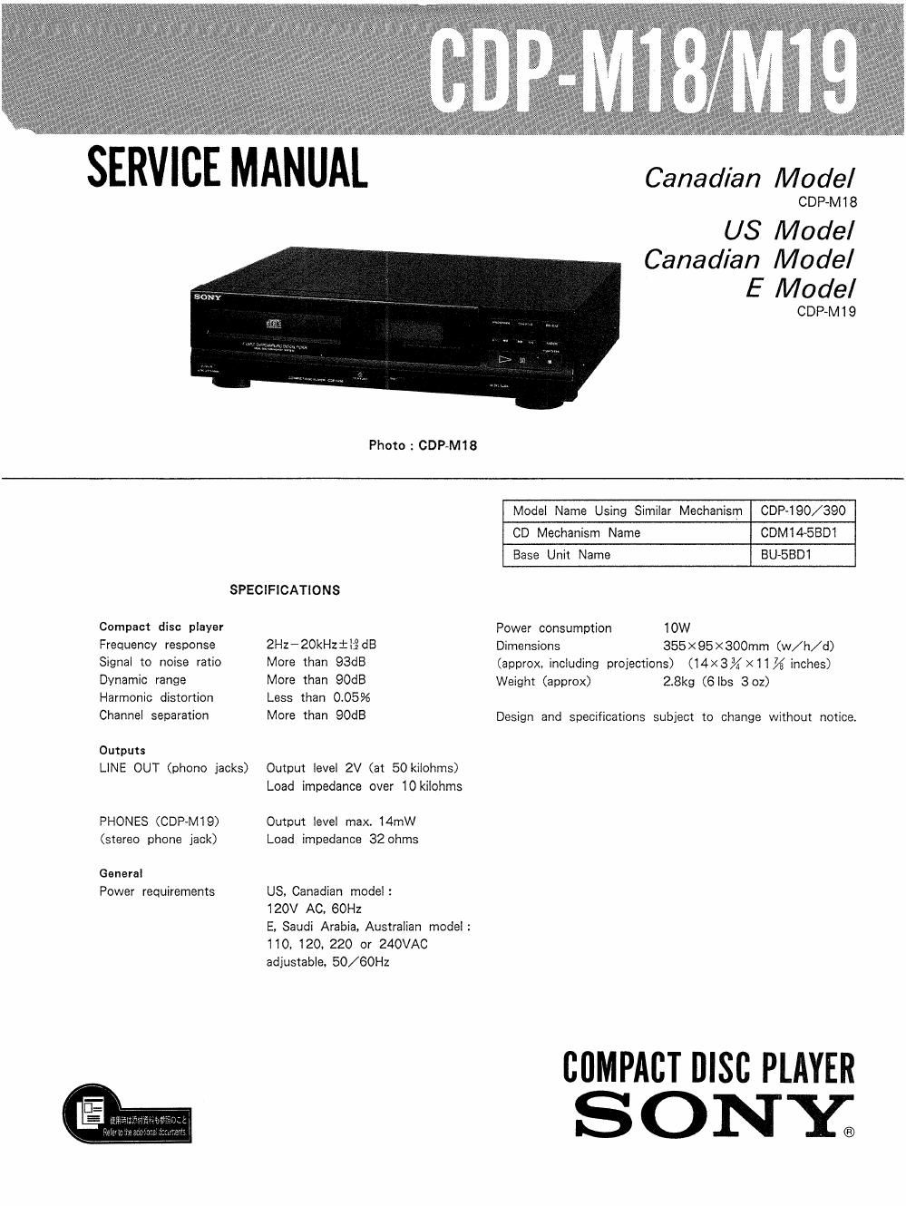 sony cdp m 19 service manual