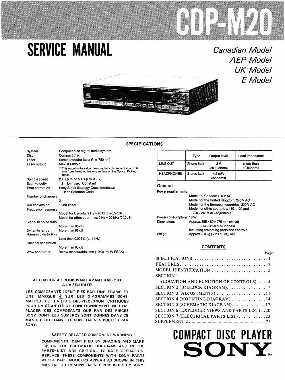 sony cdp m 20 service manual