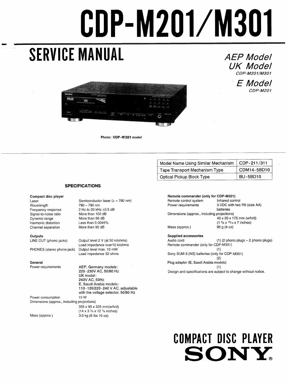 sony cdp m 201 service manual