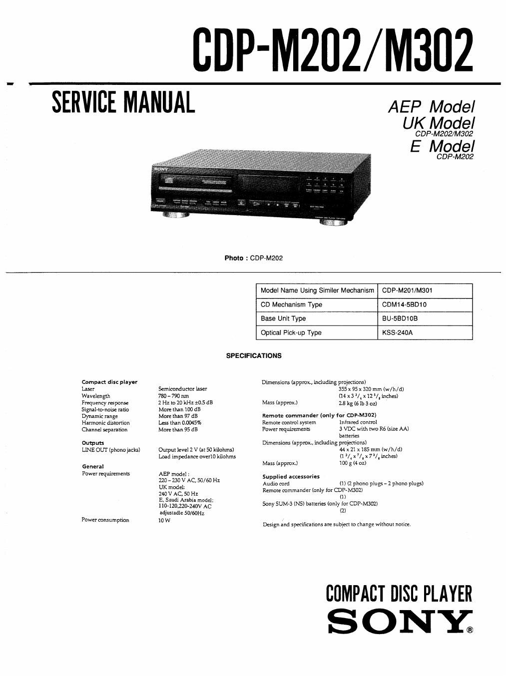 sony cdp m 202 service manual