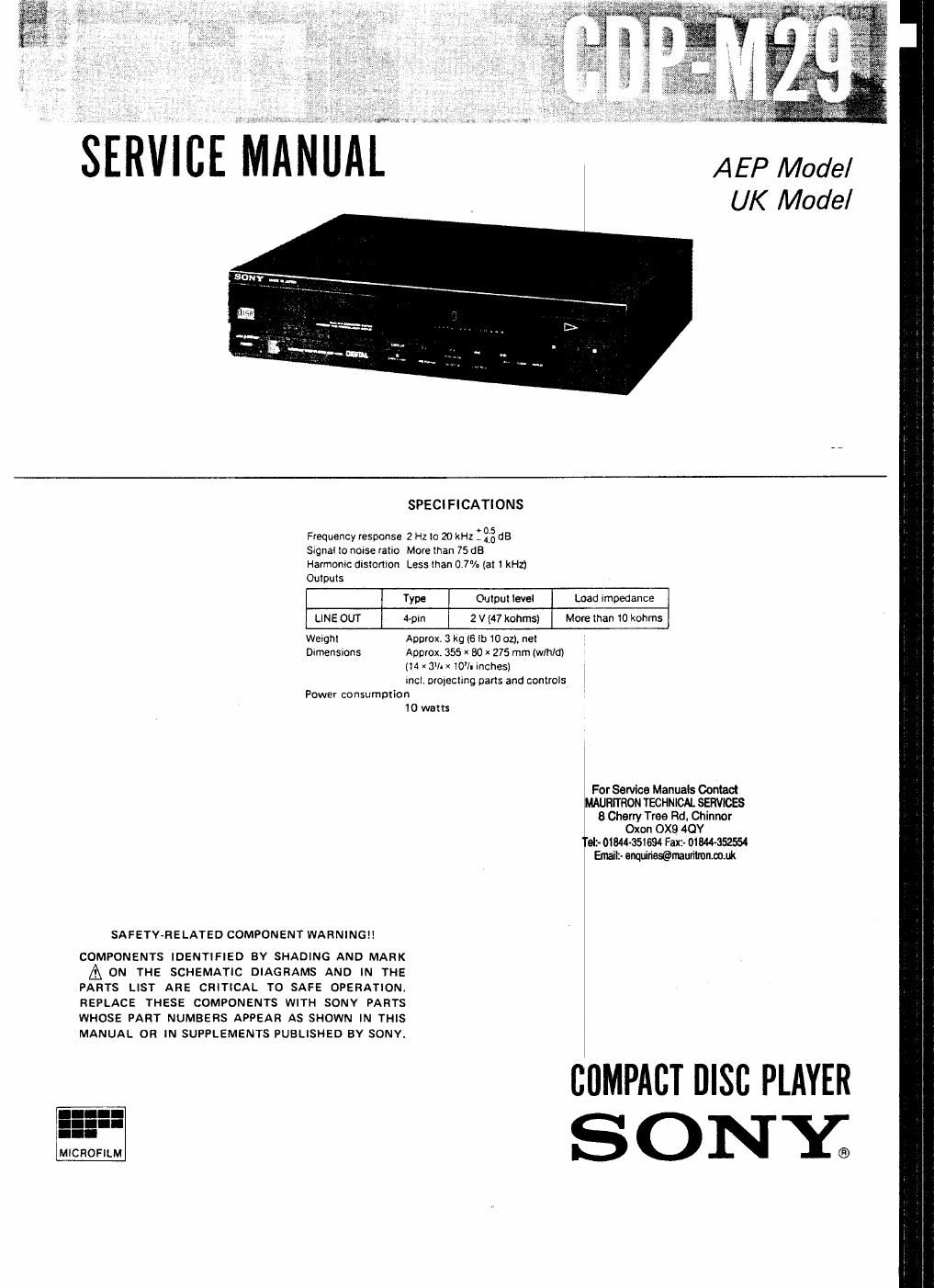 sony cdp m 29 service manual