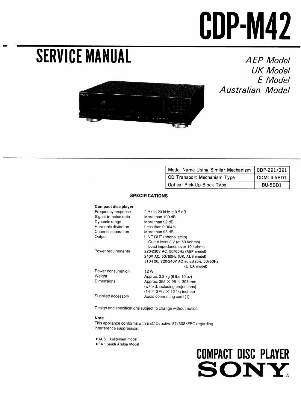 sony cdp m 42 service manual