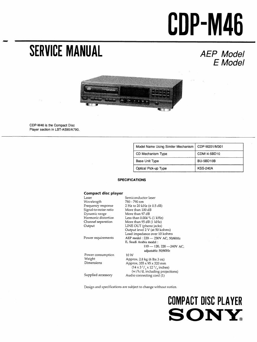 sony cdp m 46 service manual