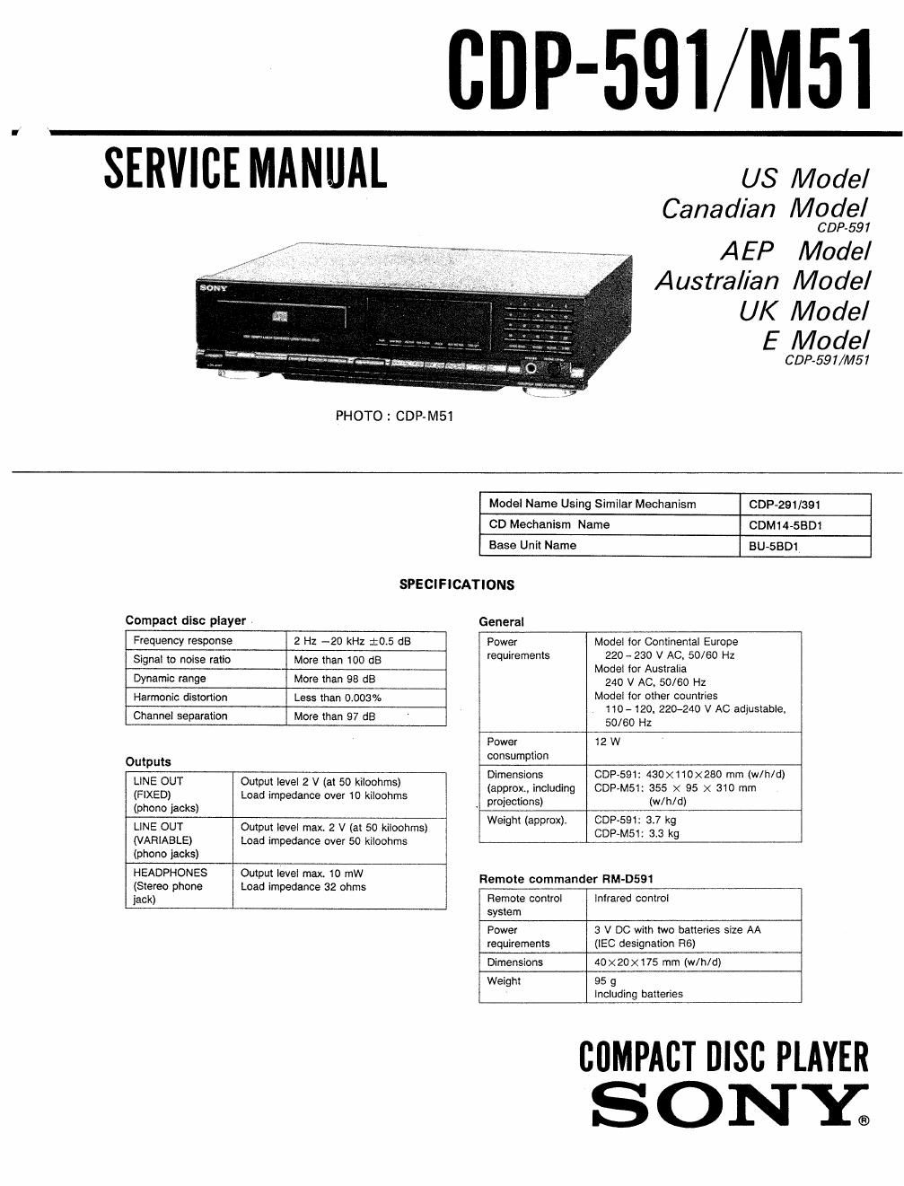 sony cdp m 51 service manual