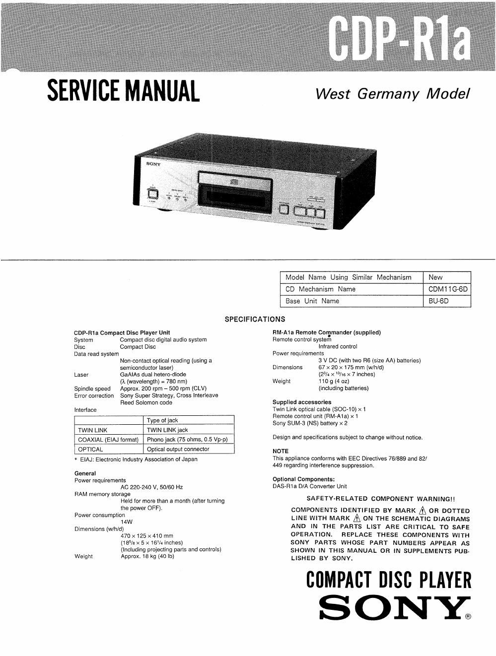 sony cdp r 1 a service manual