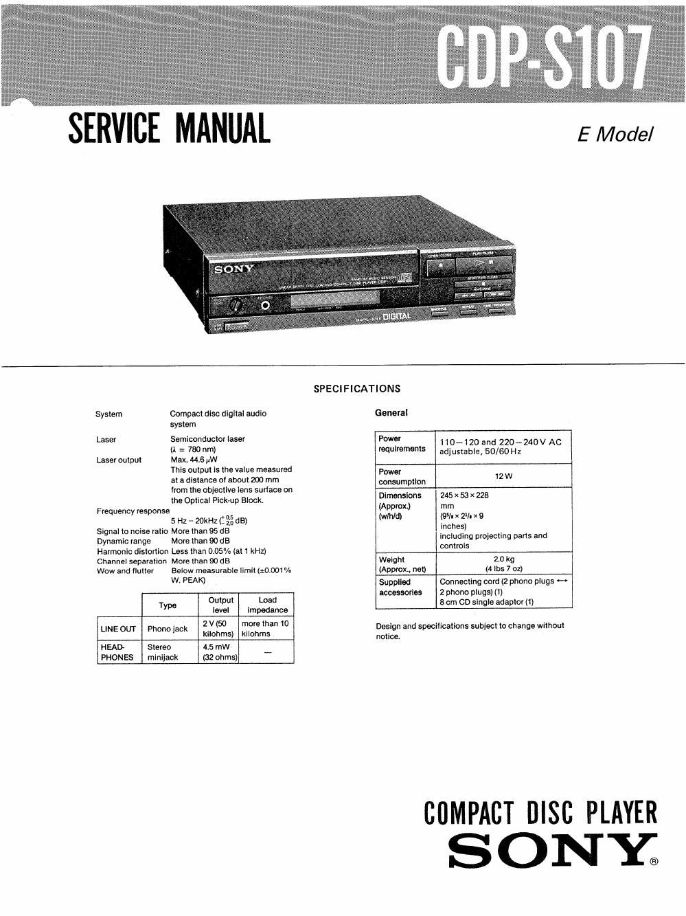 sony cdp s 107 service manual