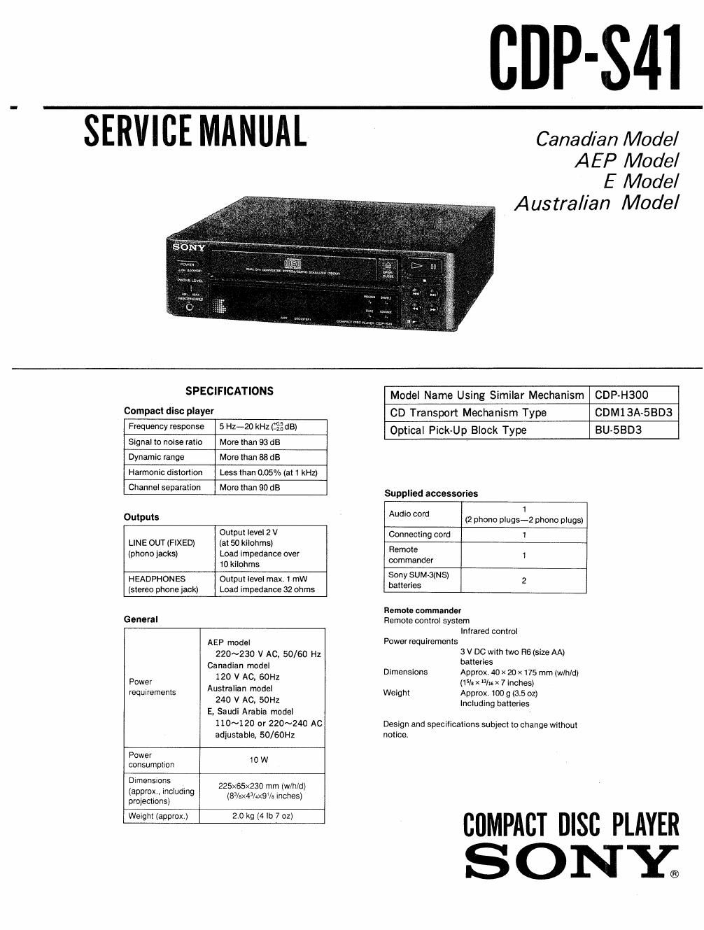 sony cdp s 41 service manual