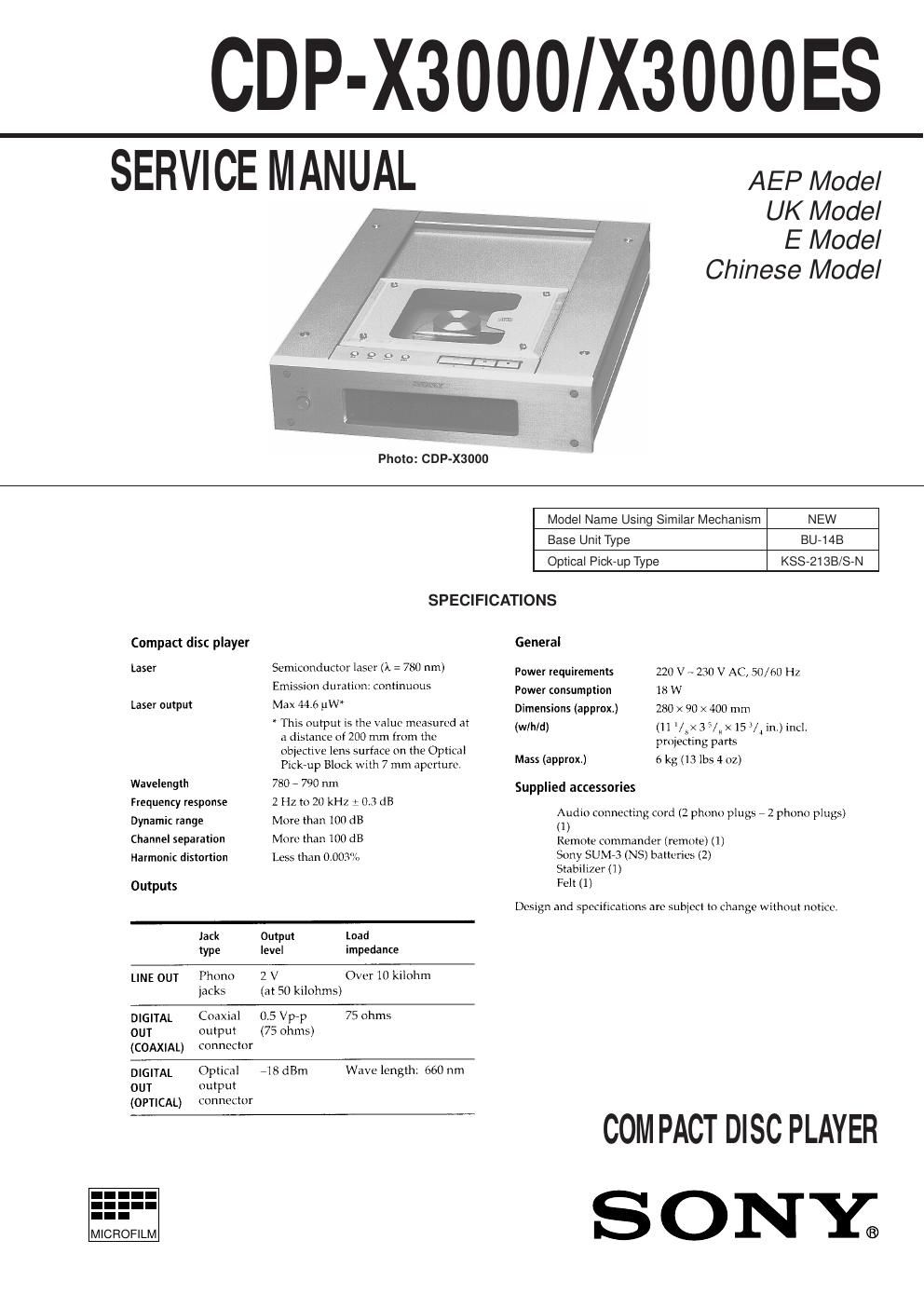 sony cdp x 3000 service manual