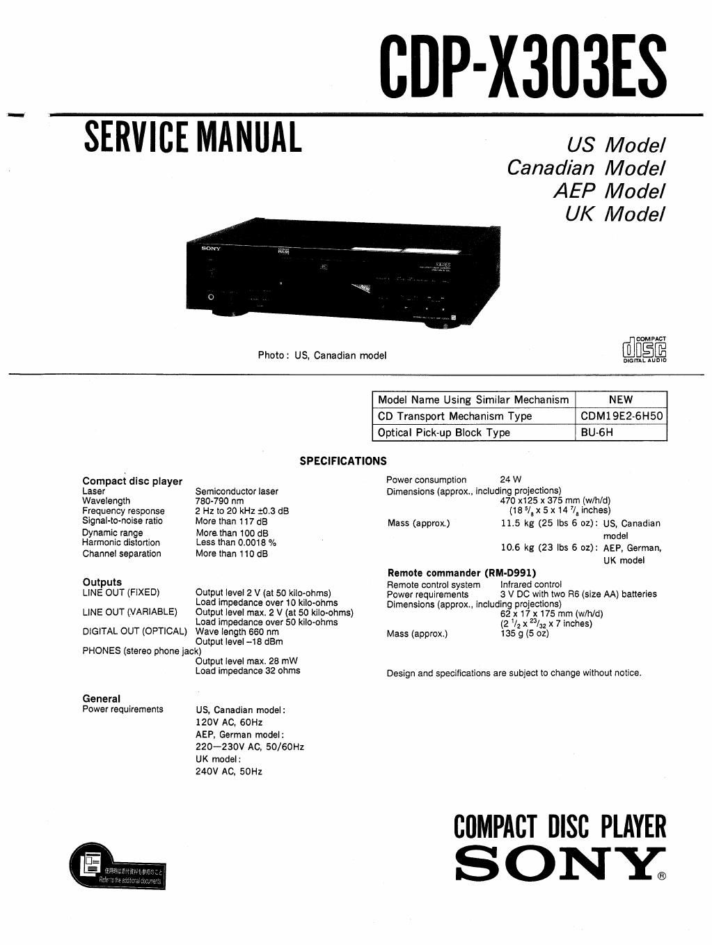 sony cdp x 303 es service manual