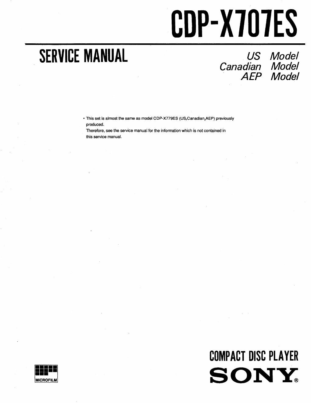 sony cdp x 707 es service manual