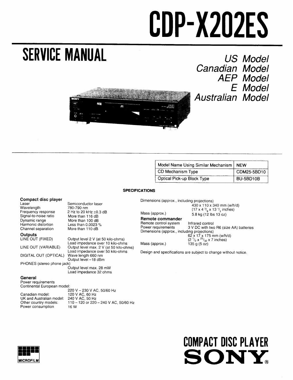 sony cdp x202es service manual
