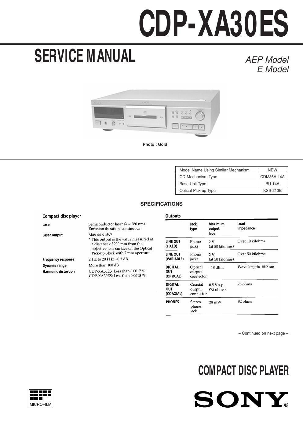 sony cdp xa 30 es service manual