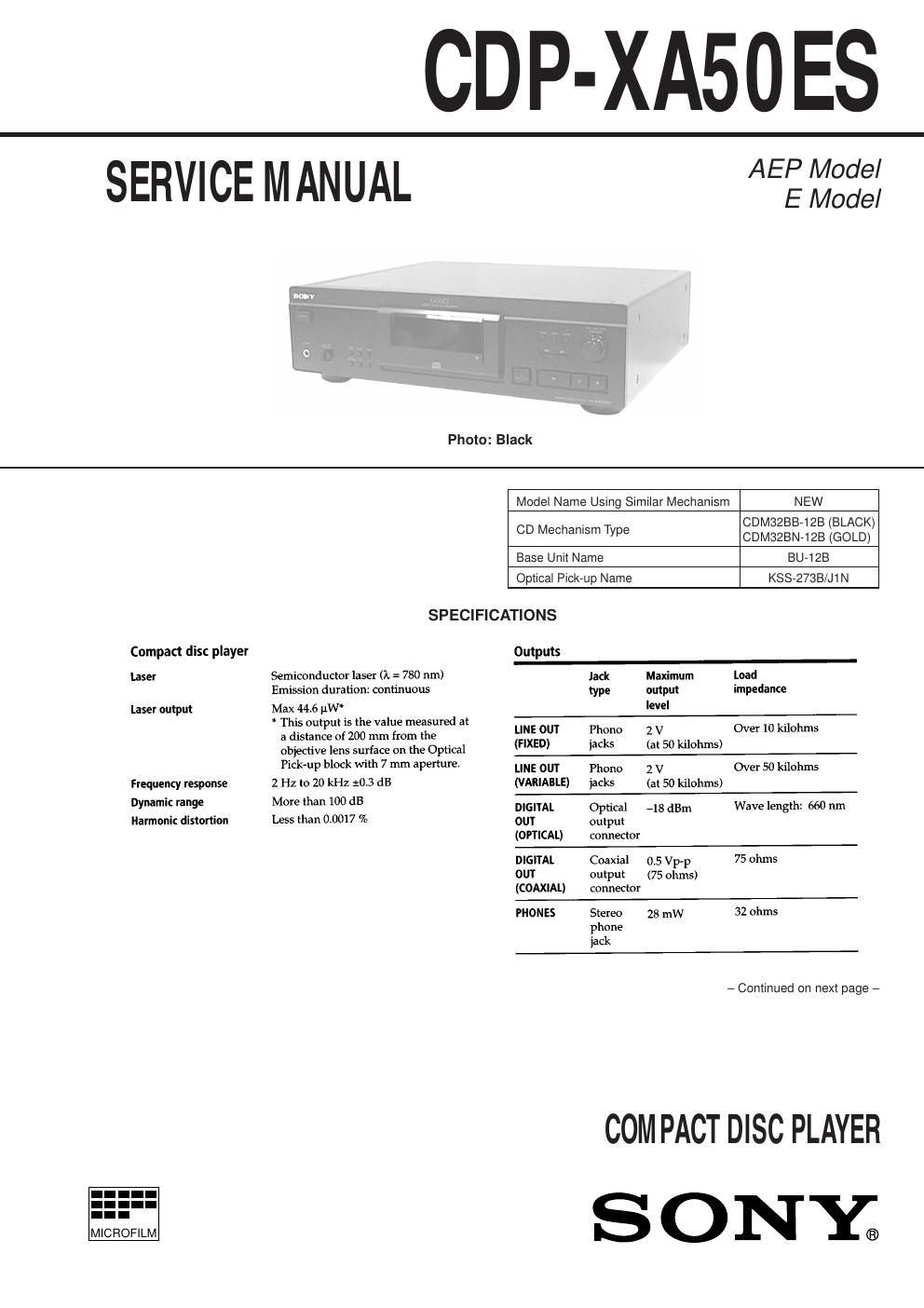 sony cdp xa50es cd service manual