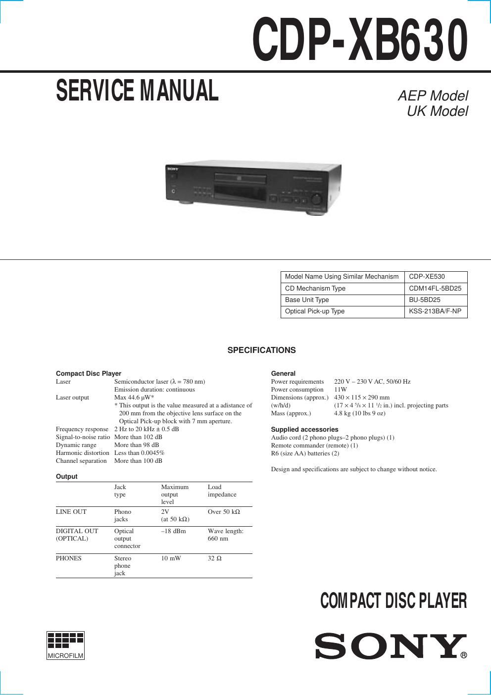 sony cdp xb 630 service manual