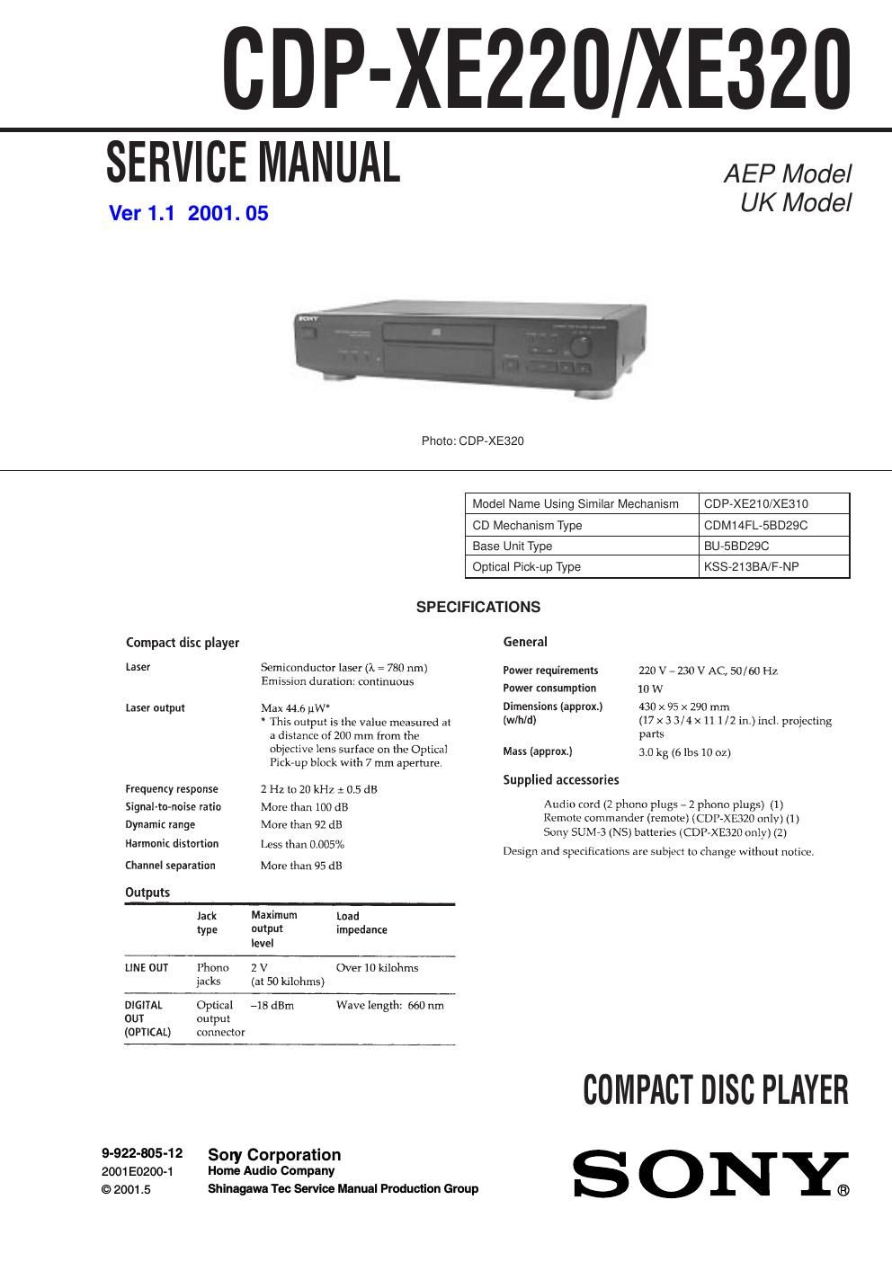 sony cdp xe 320 service manual