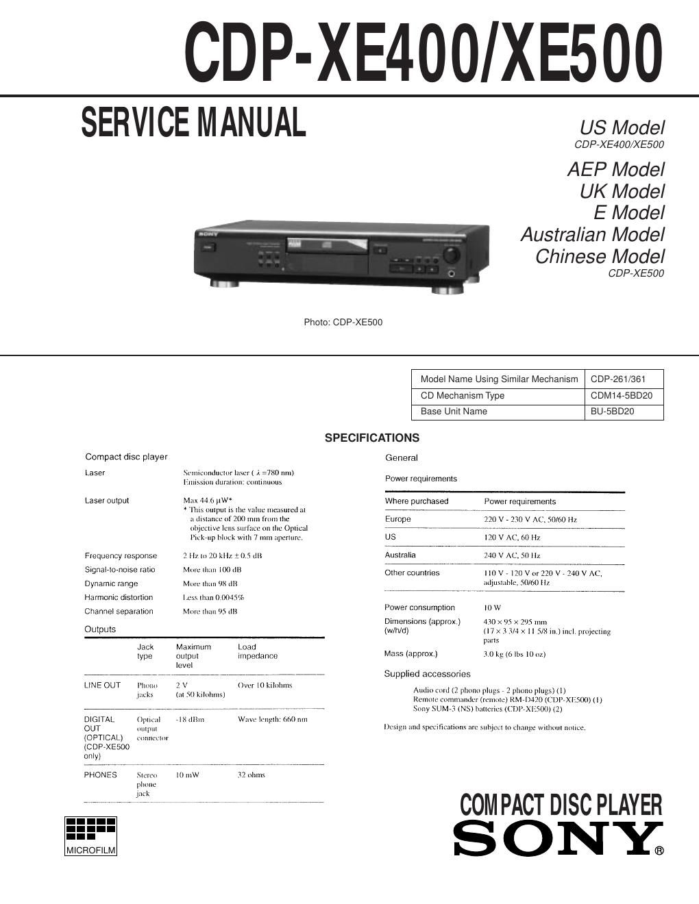 sony cdp xe 400 service manual