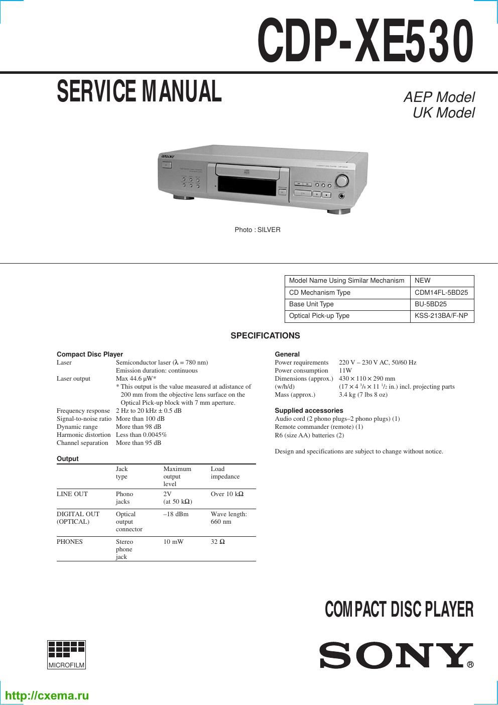 sony cdp xe 530 service manual