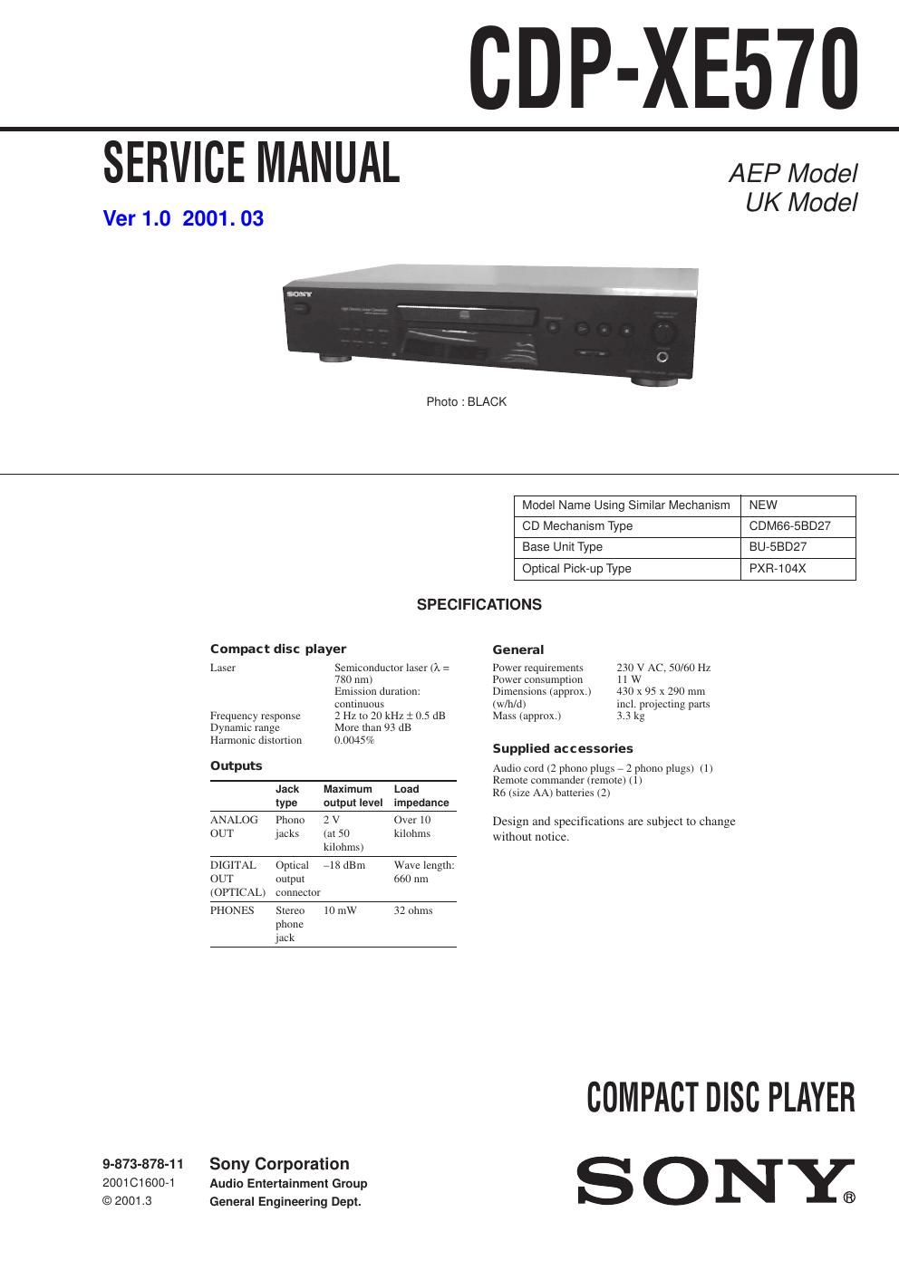 sony cdp xe 570 service manual