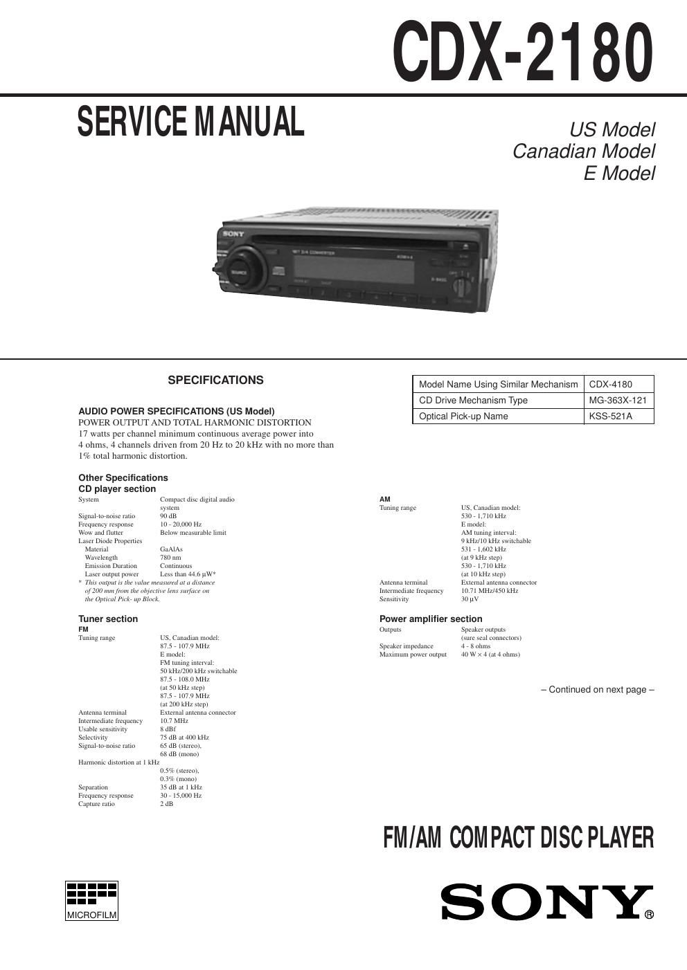 sony cdx 2180 service manual