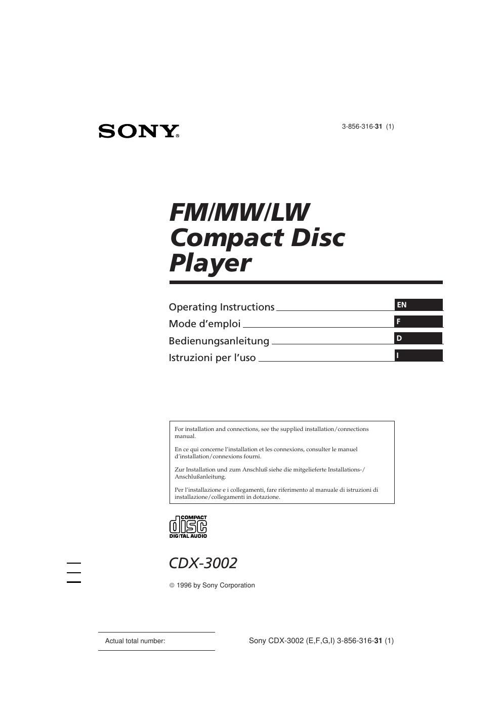 sony cdx 3002 owners manual