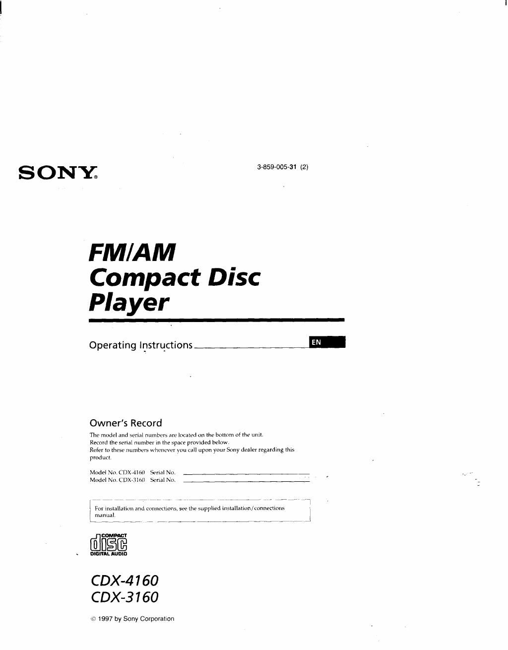 sony cdx 3160 owners manual