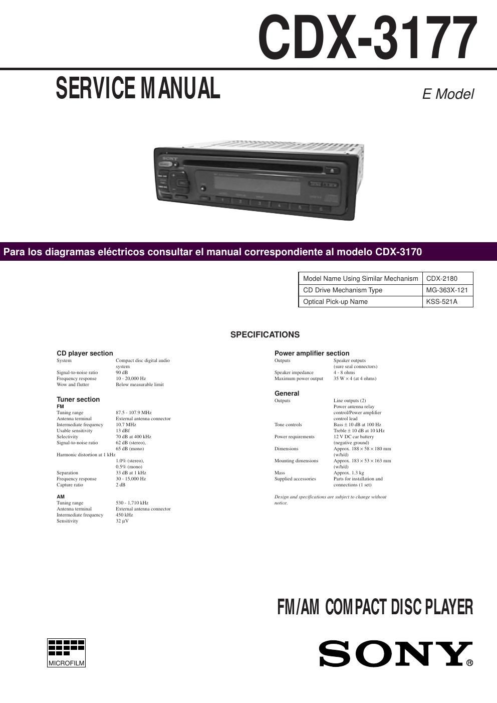 sony cdx 3177 service manual