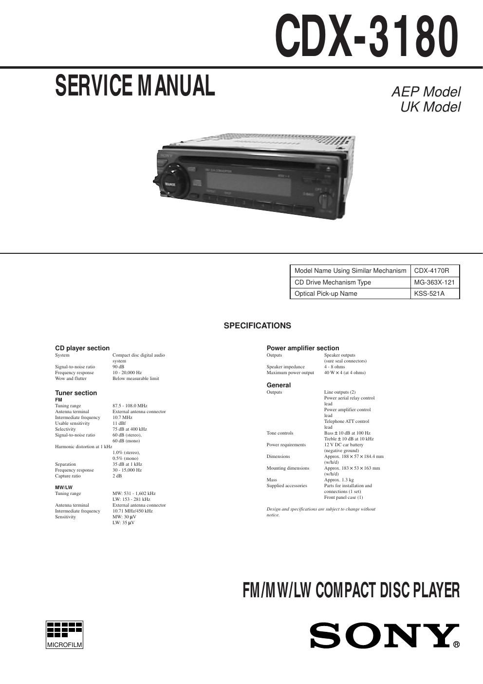 sony cdx 3180 service manual