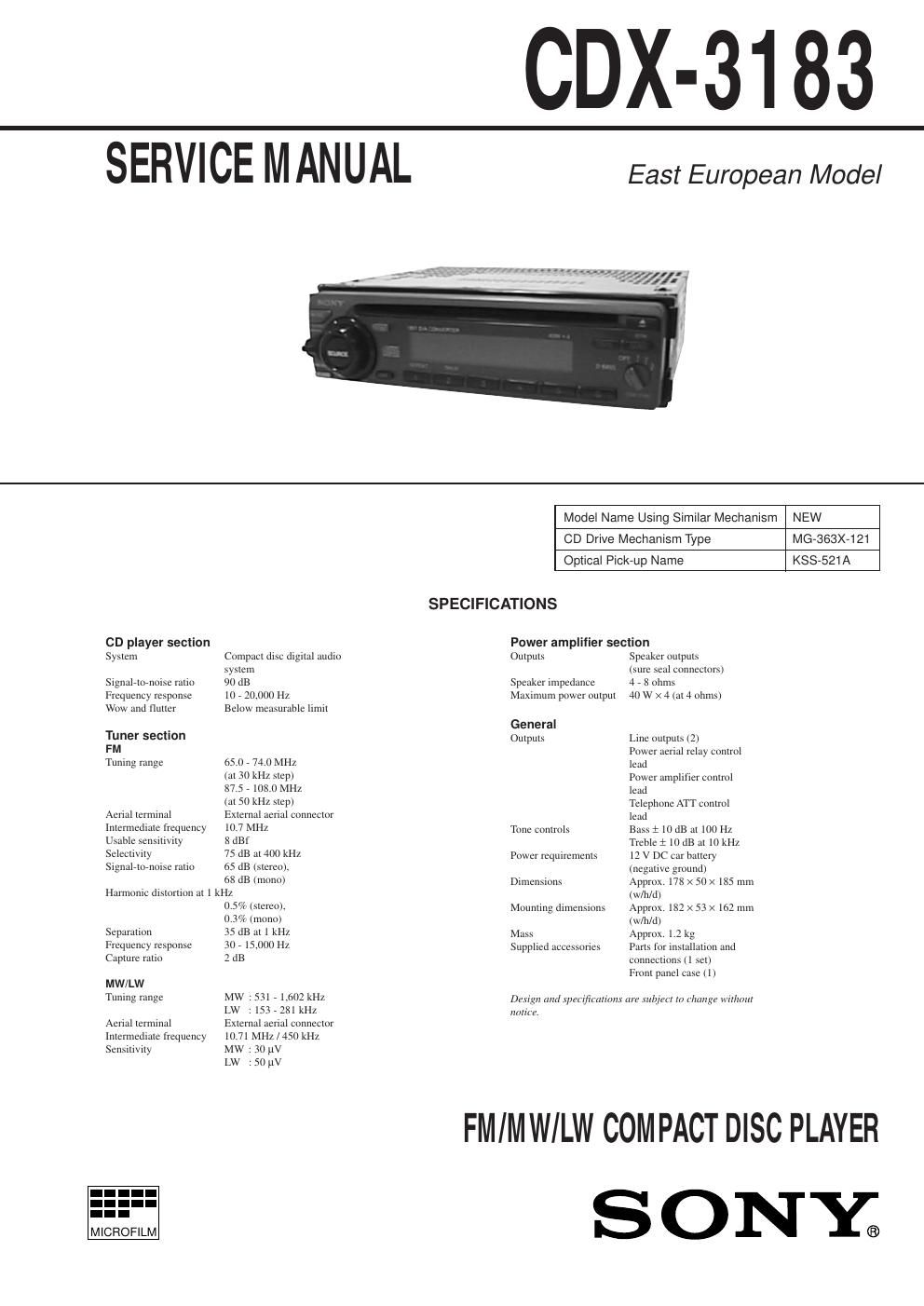 sony cdx 3183 service manual