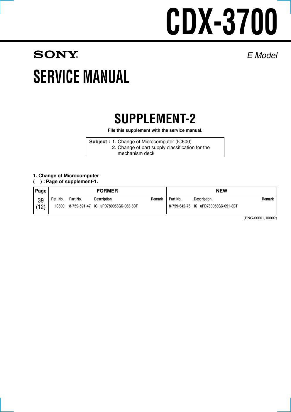 sony cdx 3700 service manual