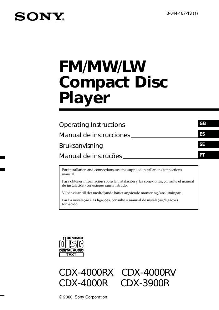 sony cdx 3900 r owners manual