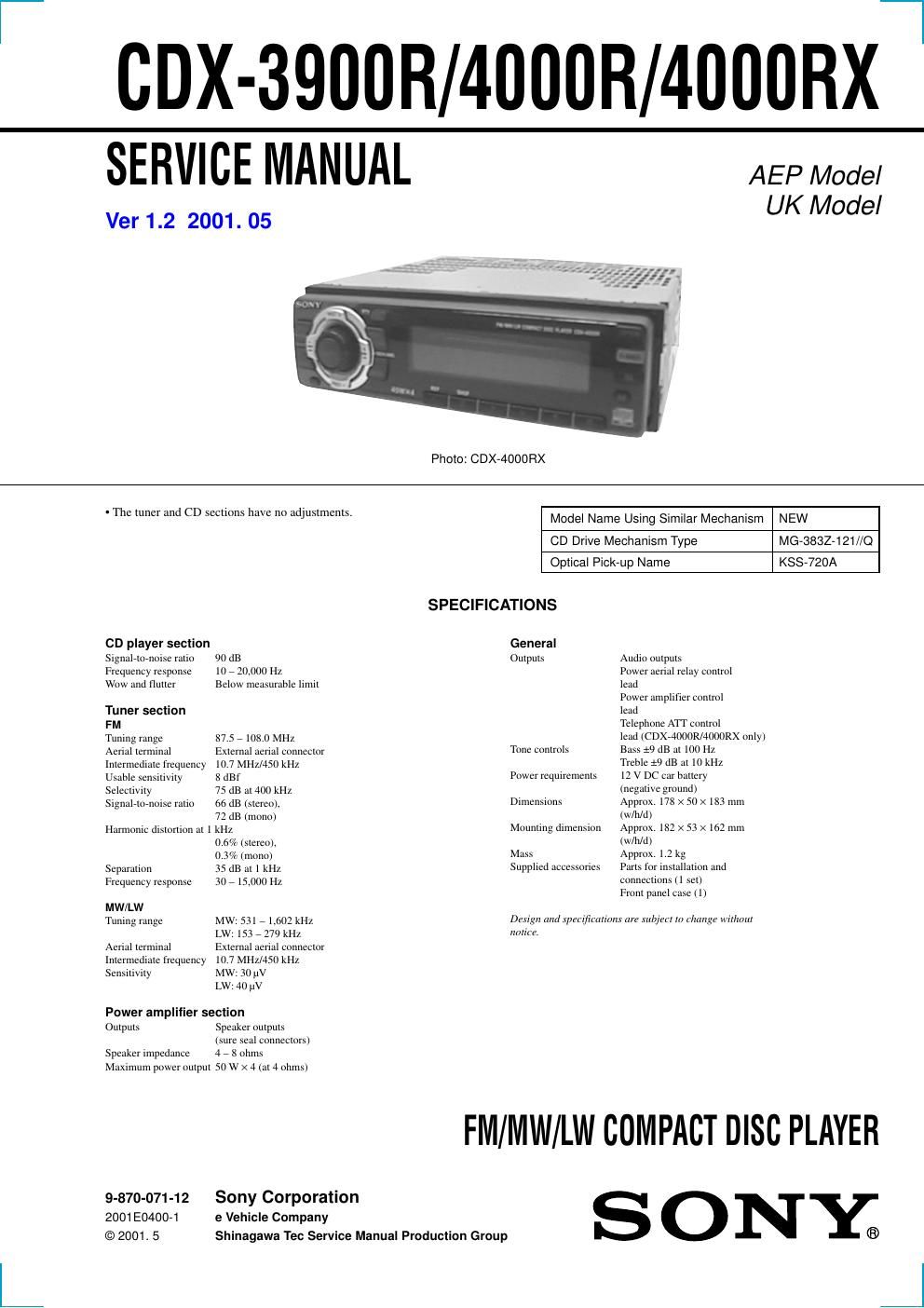 sony cdx 3900 r service manual